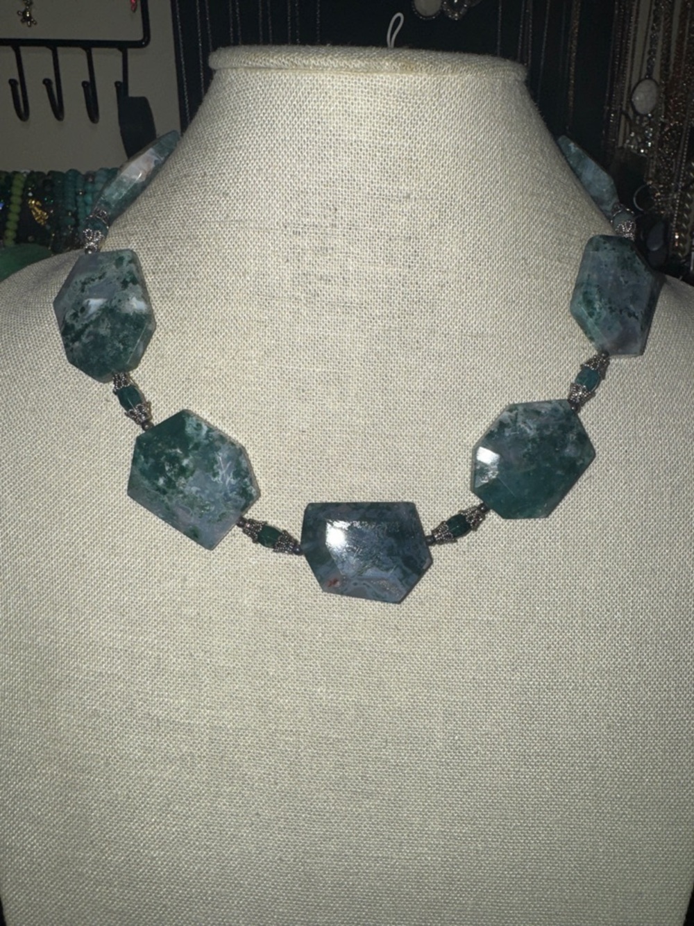 925 Moss Agate Geometric Gemstone Necklace